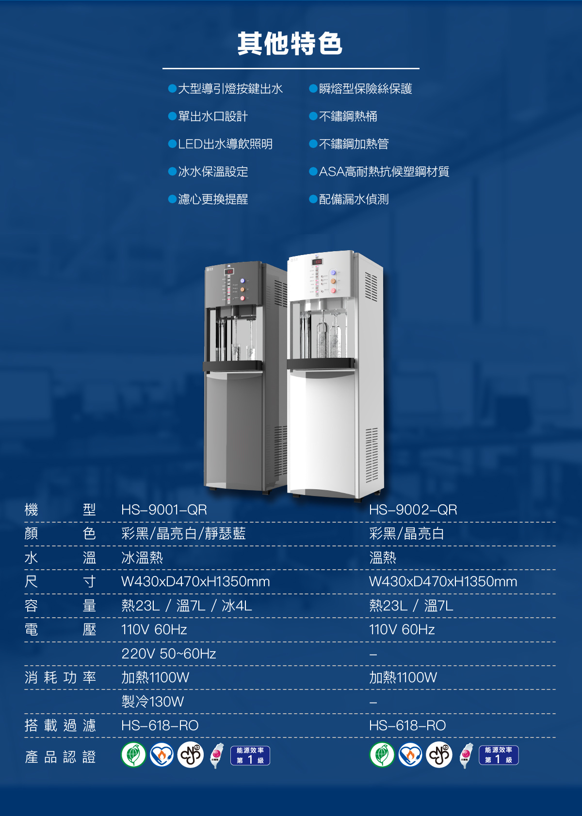 豪星官方 HS-9001 與 HS-9002 其他特色、完整規格、搭載過濾與產品認證
